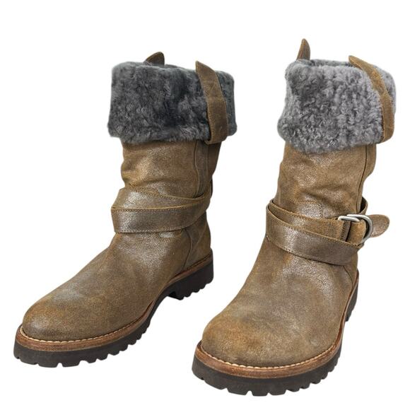 Brunello Cucinelli Women’s Brown Hi Sheen Cuffed Winter Boot Size US 10 - Picture 6 of 10